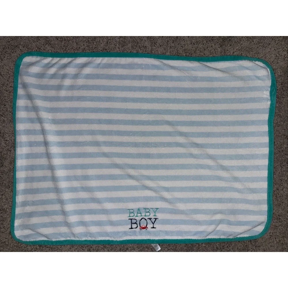 Carter's Just One Year BABY Blue Striped Velboa Soft Baby Blanket Red‎ Truck